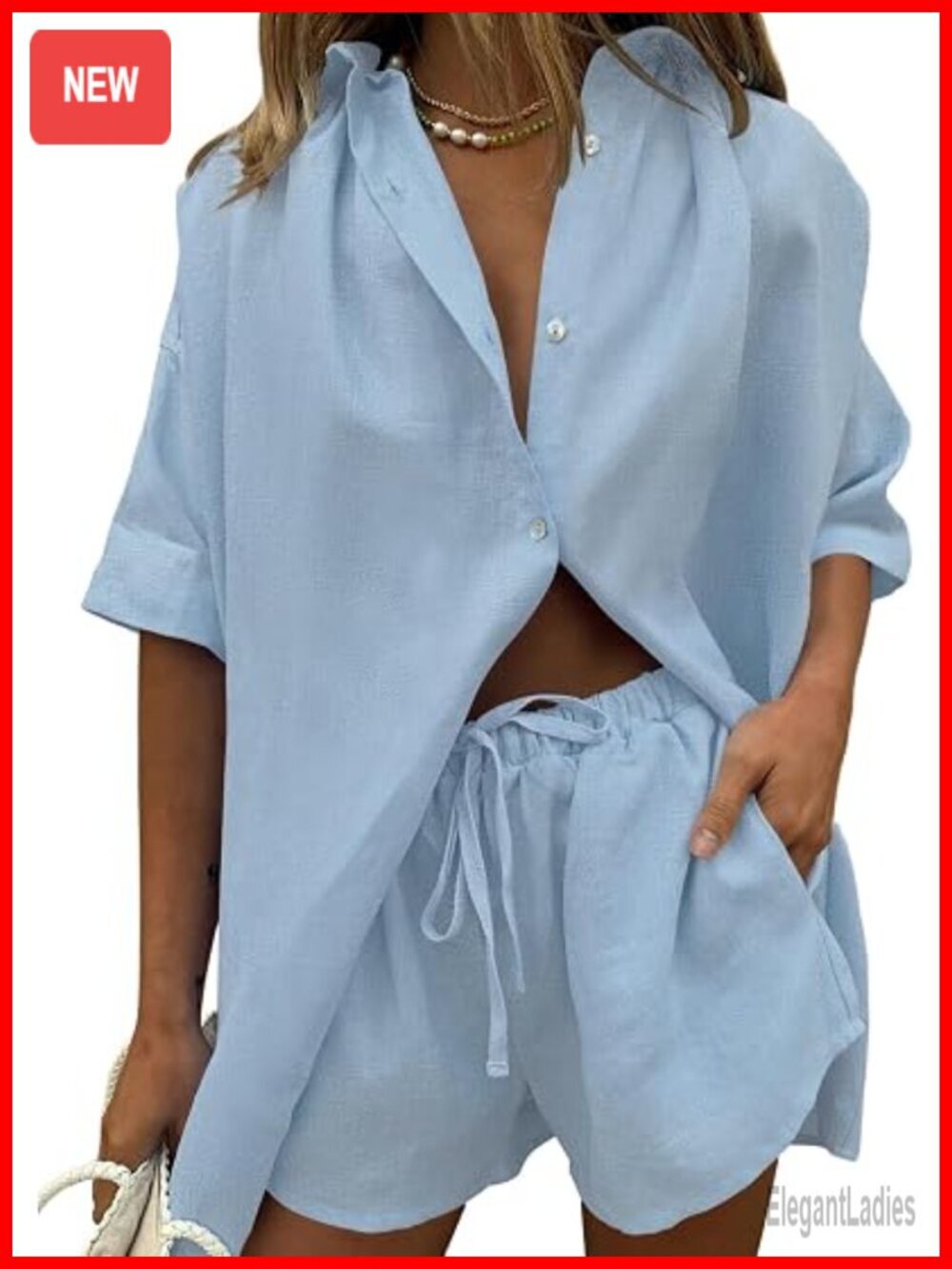 Women's 2 Piece Short Sleeve Button Down Blouse and Shorts Set